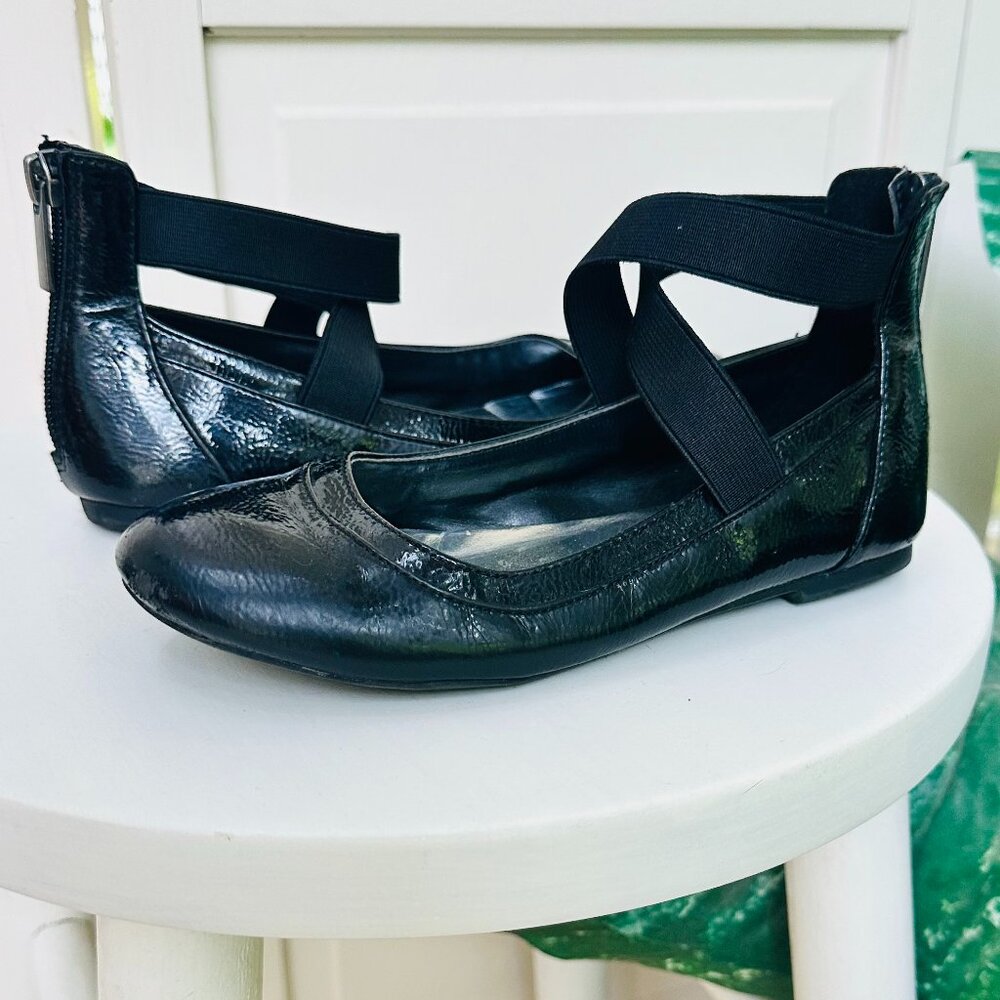 Kidpik Black Patent Leather Ballet Flats Elastic Crisscross Ankle Strap Girls 1
